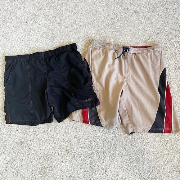 Speedo Mens Swim Trunks Sz L Mesh Lined Pockets Black Tan Short Long Lot 2x - Picture 1 of 12